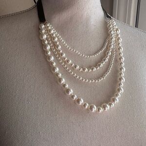 J. Crew Multi-Strand Pearl Necklace with Black Ribbon